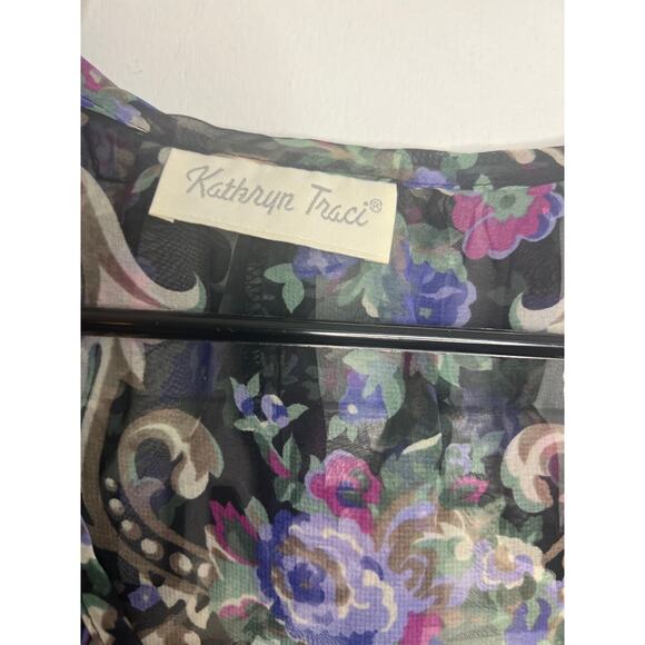Vintage 90’s Floral Kathryn Frilly Sheer Blouse Size Medium - Picture 3 of 7